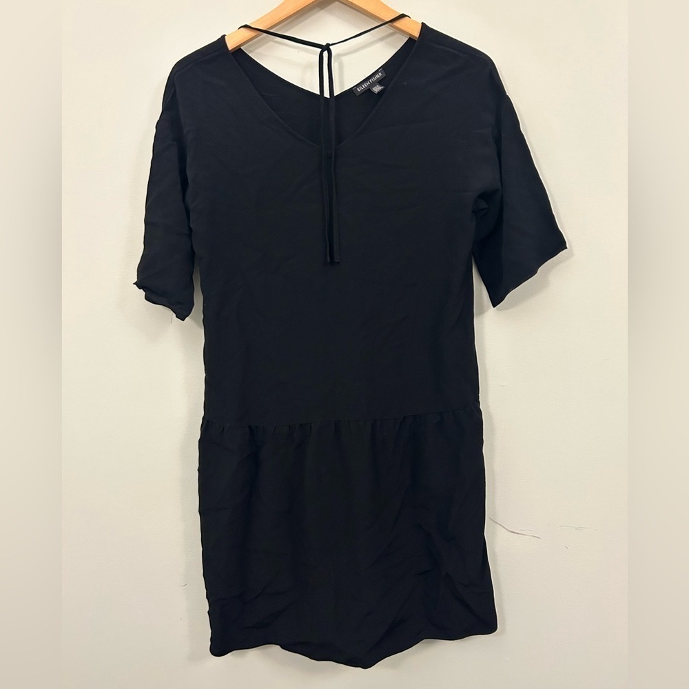Eileen Fisher Black Dress Yarrow Tencel Viscose Crepe XXS
